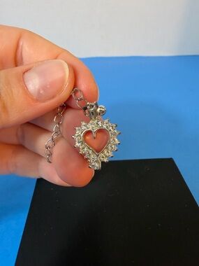 Silver Heart Pendant Necklace with Clear Crystals - Women Jewelry